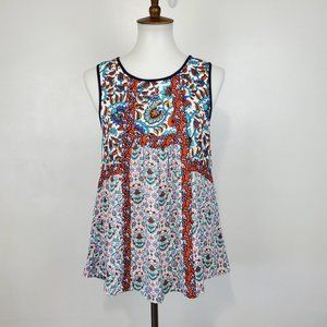 DR2 Mixed Pattern Floral Leaf Sleeveless Boho Top Size S